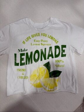 White Graphic Crop Top - Lemonade Print Women’s S